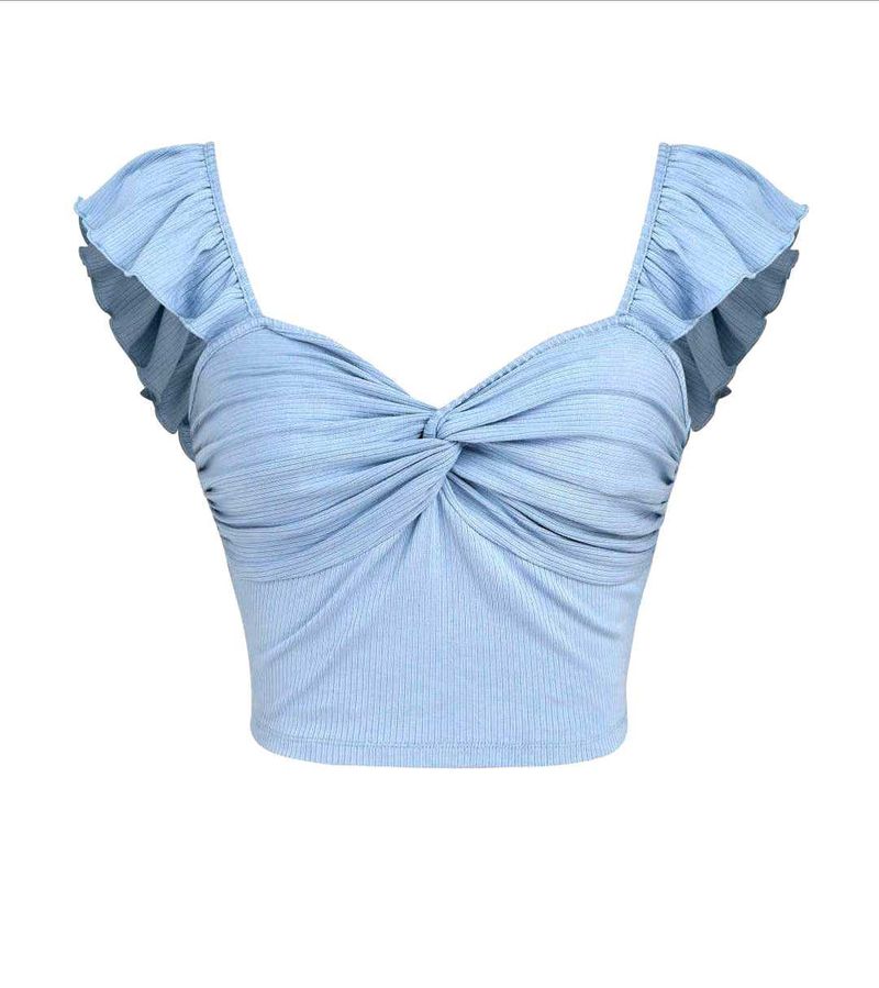 Littlebox Dusty Blue cropped vest ruffle top