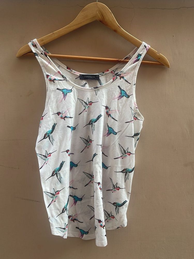 White Hummingbird Print Tank Top