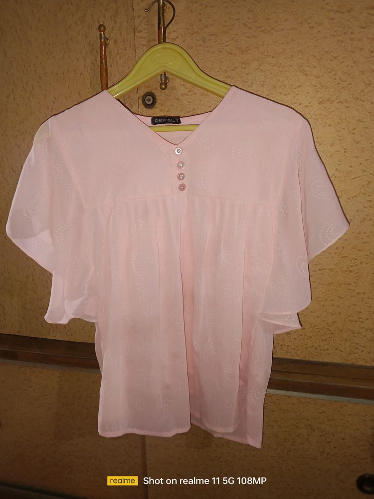 Pink Peplum Style Top For Womens With White Dotss