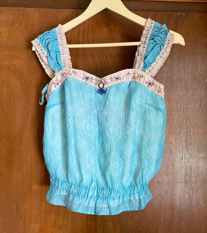 Vintage Blue Embroidered Top