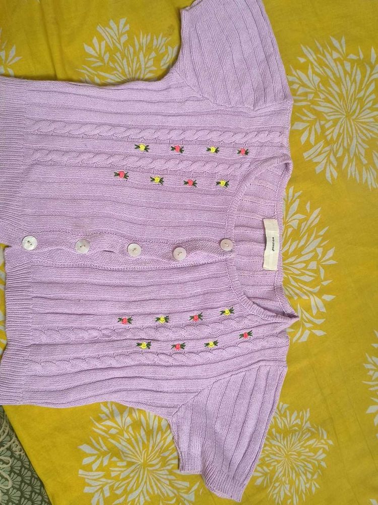 Lavender Cable Knit Cropped Cardigan