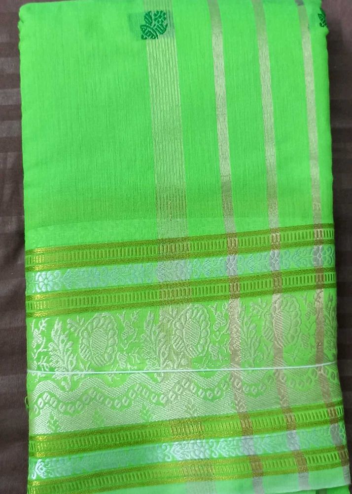 Vibrant Green Cotton Saree