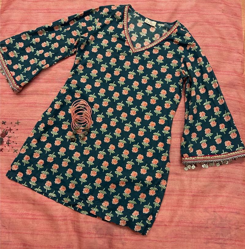 Green Floral Print Kurta
