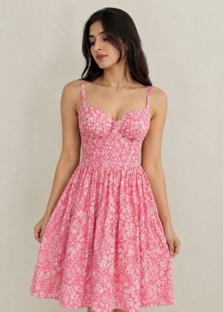 Pink Floral Print Mini Dress