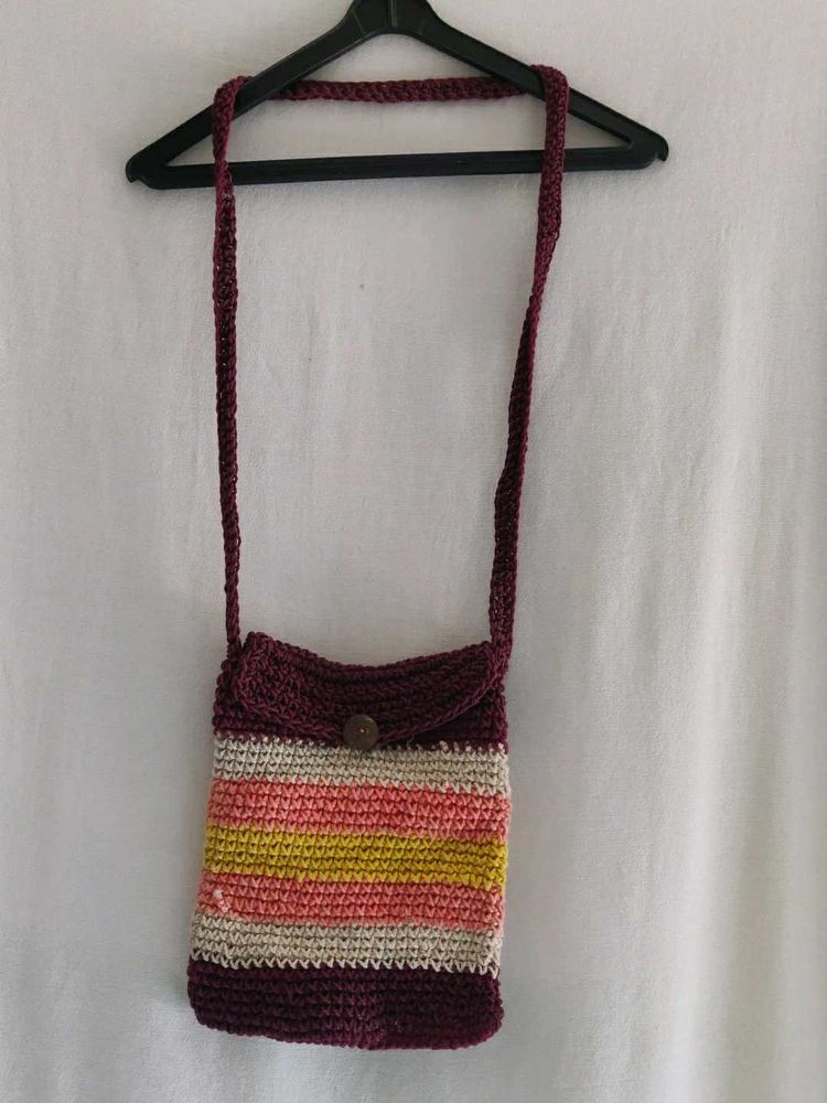Handmade Striped Crochet Crossbody Bag