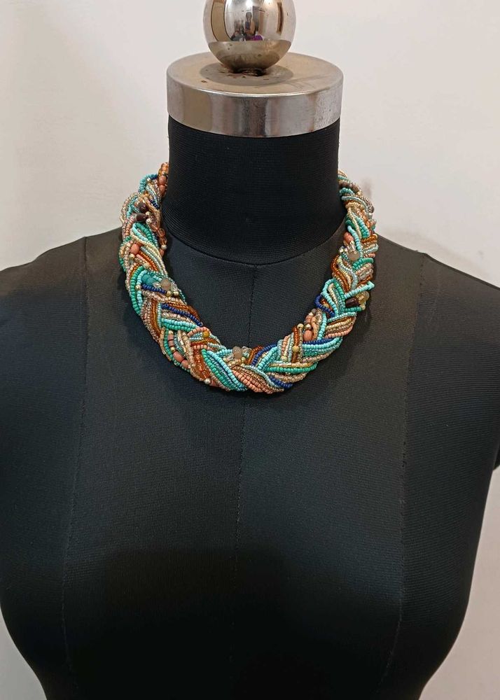Braided Beaded Statement Necklace