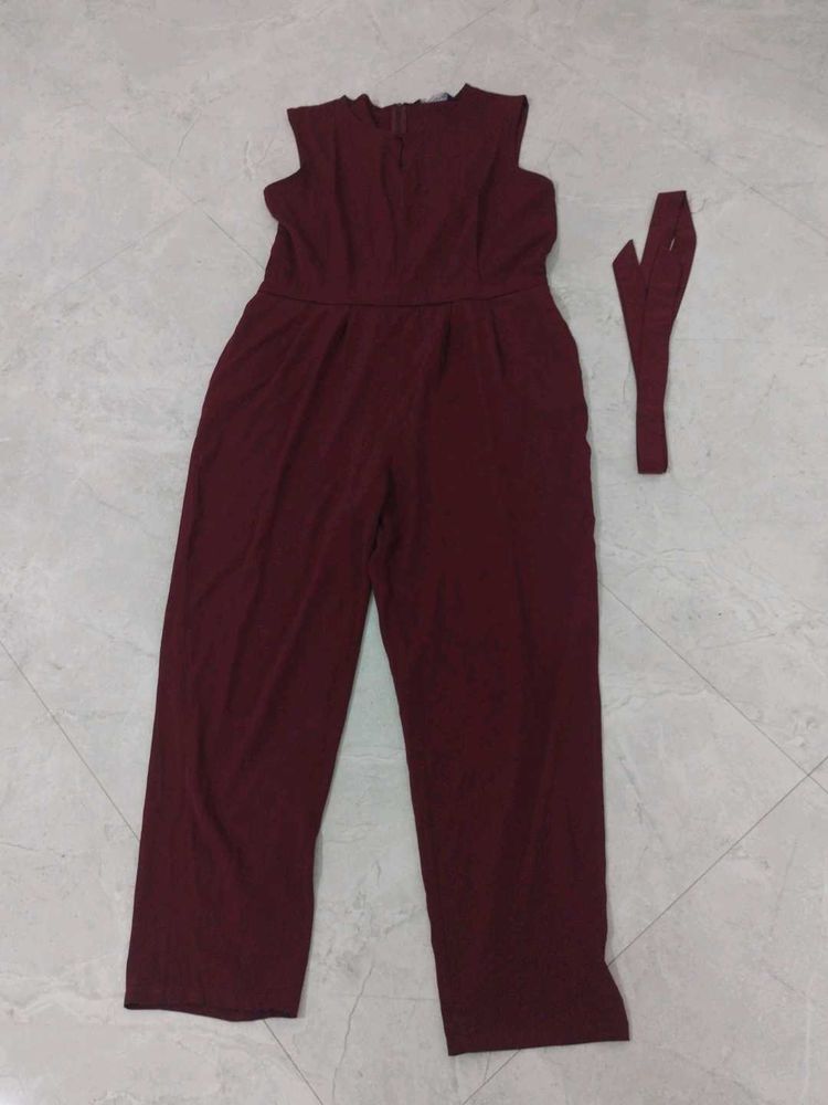 Stylish Maroon Jumpsuit with Belt
