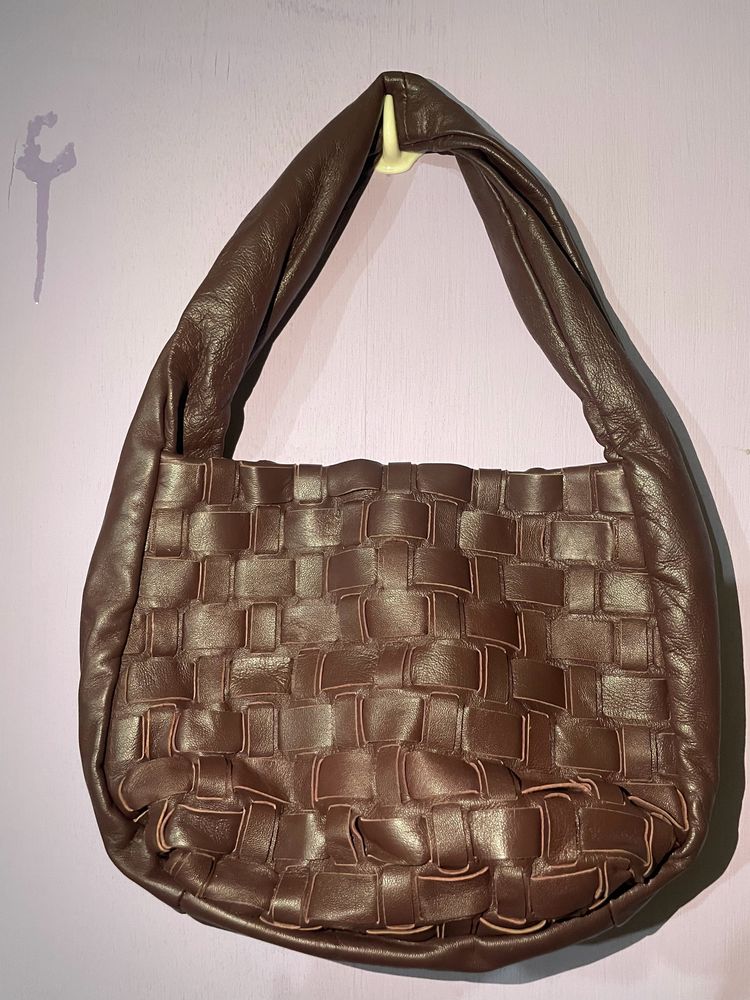 Brown Woven Leather Shoulder Bag