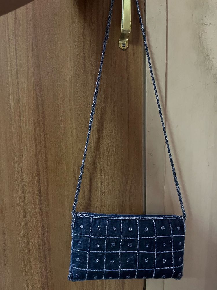 Embellished Blue Clutch Bag