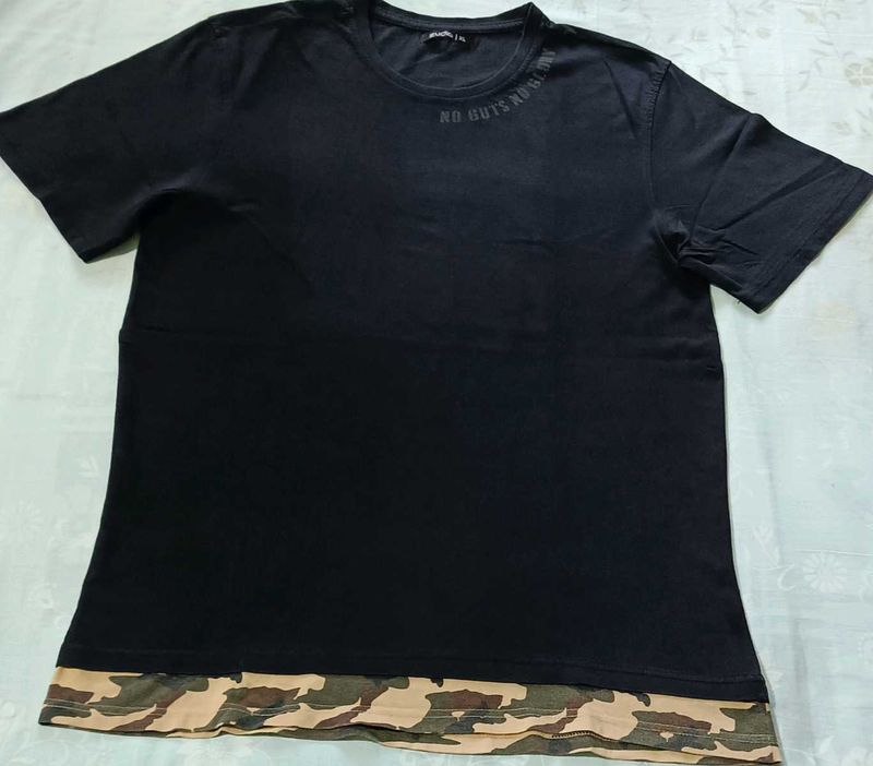Men's Black T-Shirt with Camo Trim