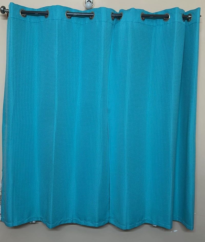 Teal Color Textured Curtains