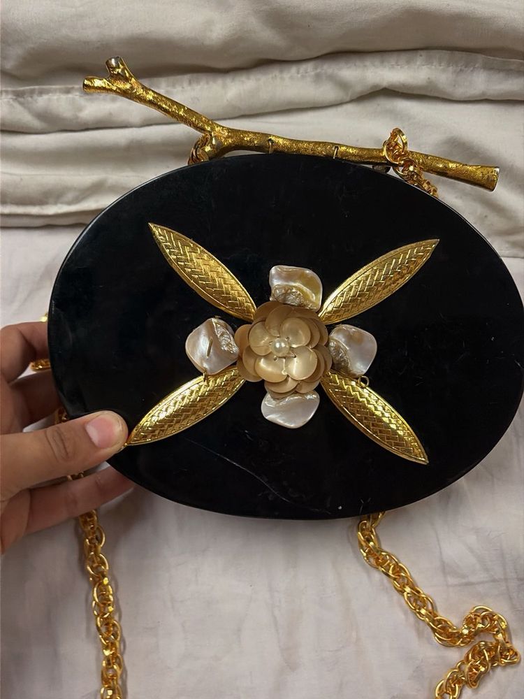 Designer Black Clutch with Gold Accents