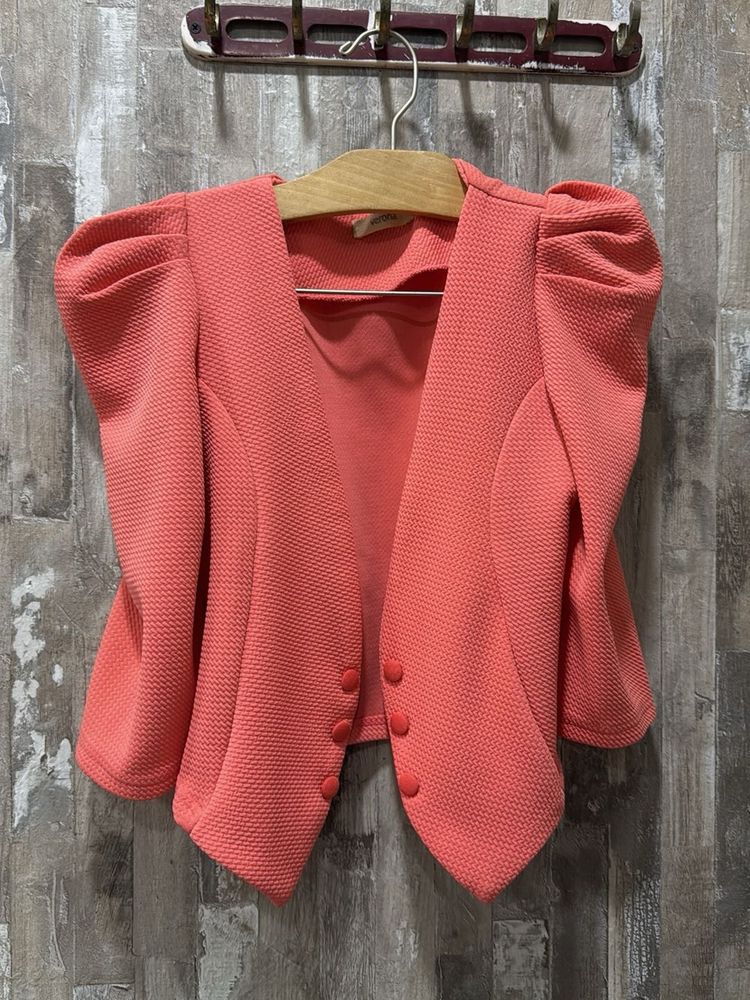 Chic Coral Cropped Blazer