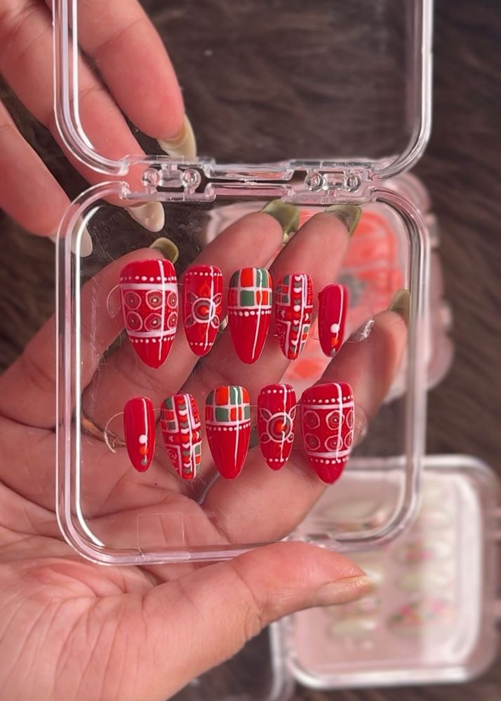 Navratri Red Festive Press-On Nails