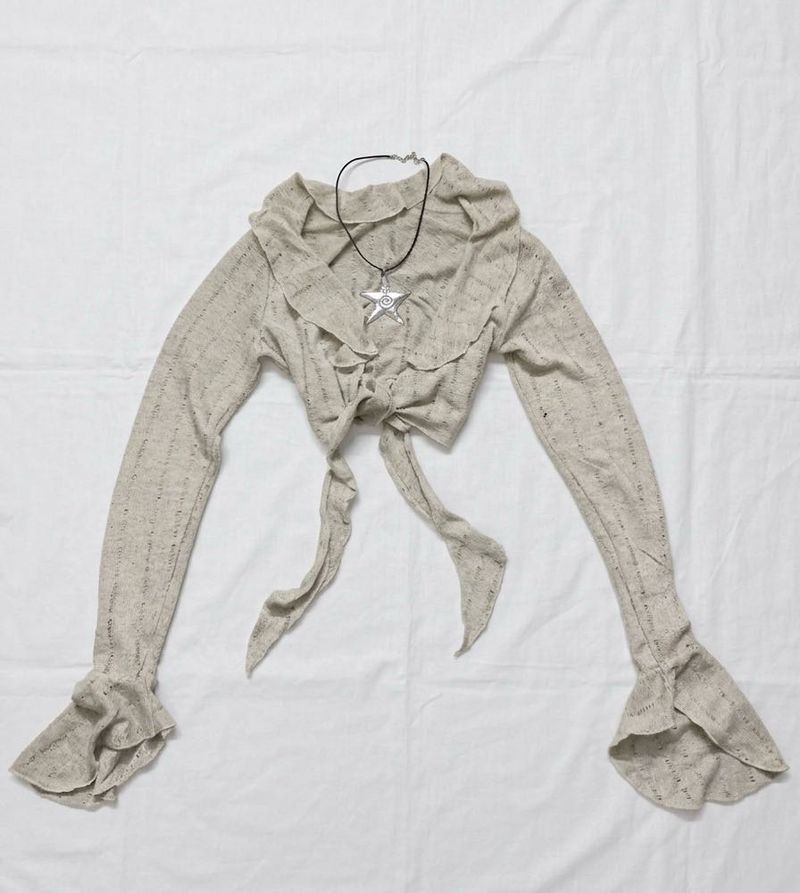 Tie-Front Cardigan with Ruffle Sleeves