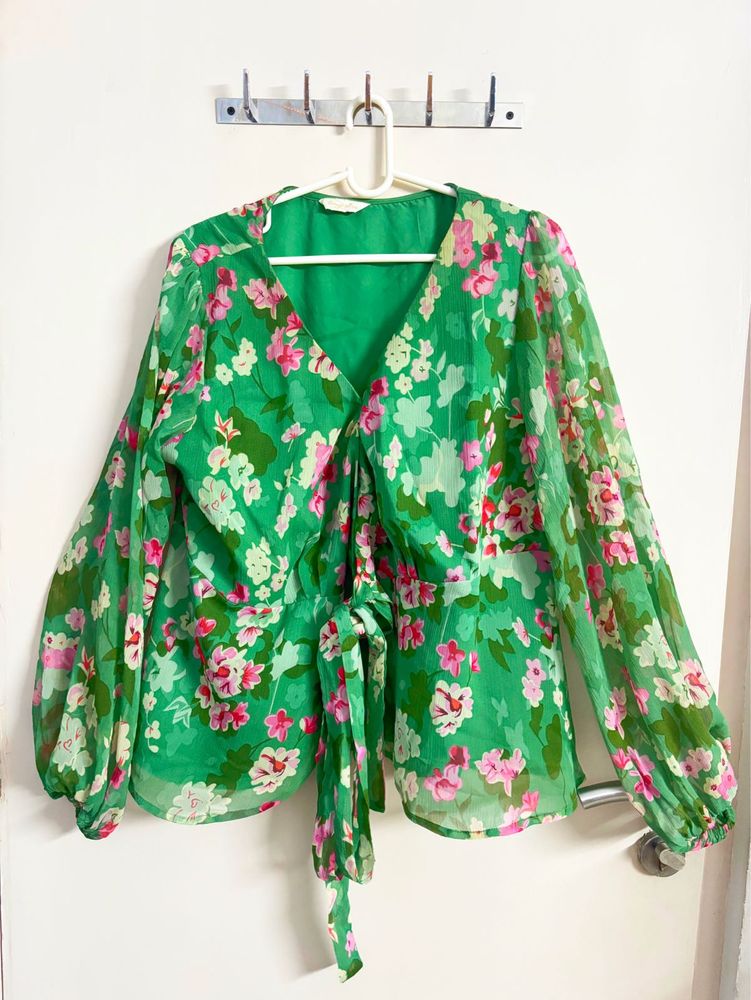 Plus Size Green Floral Wrap Top | 3XL