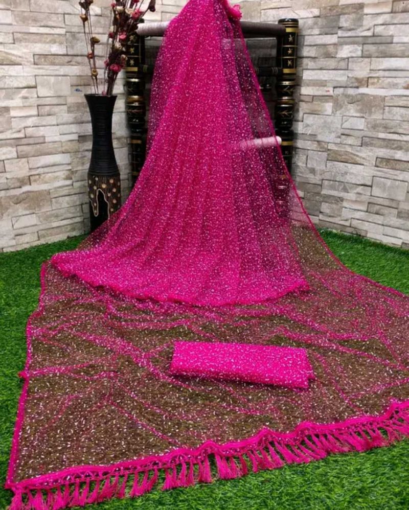 Sparkling Pink Net Saree