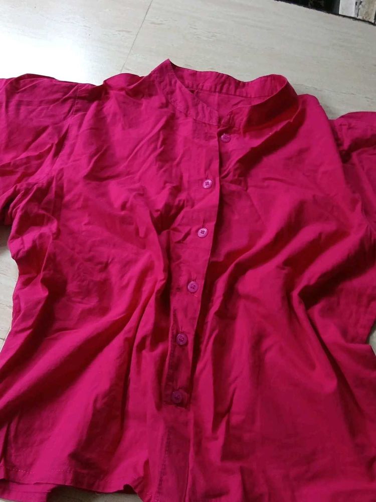 Vibrant Pink Button-Up Top