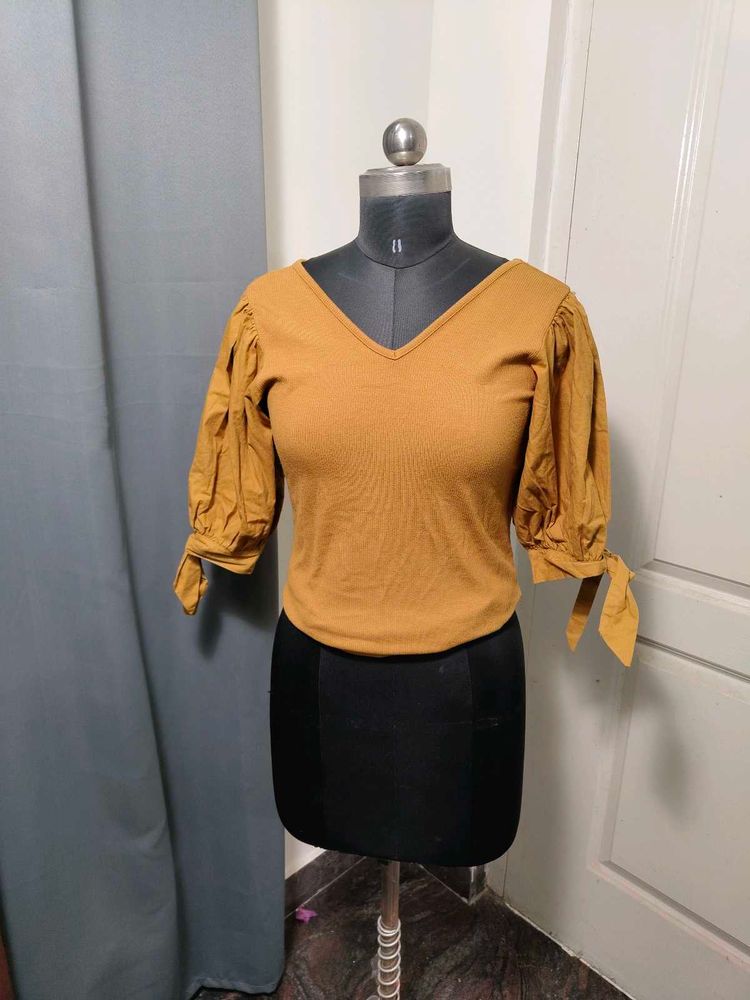 westside Mustard Yellow Puff Sleeve top