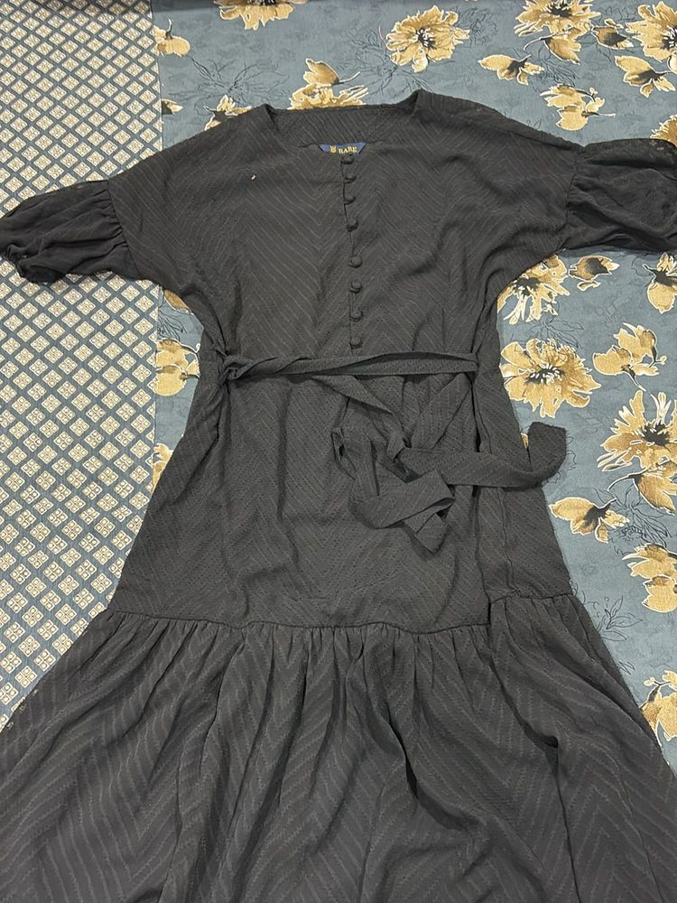 Black Belted Midi Dress