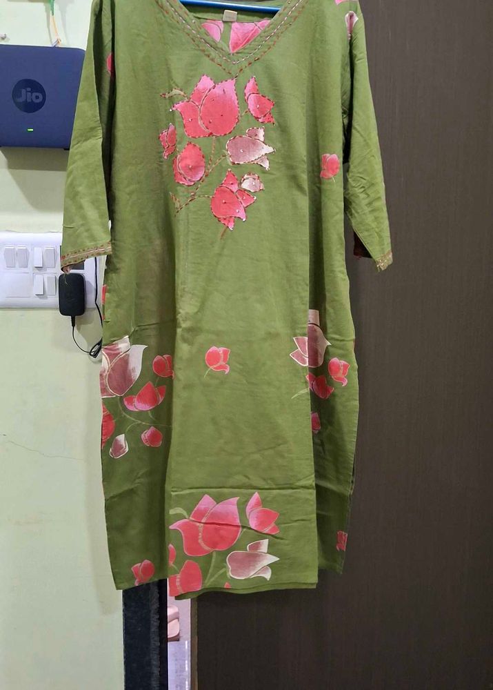 Green Floral Print Kurta