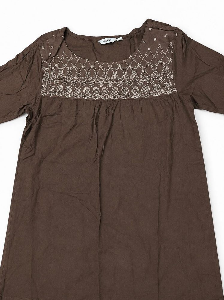 Brown Embroidered Kurta