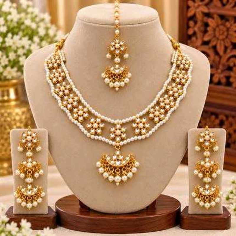 Elegant Pearl &amp; Gold Necklace Set