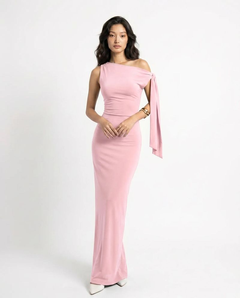 Elegant Pink One-Shoulder Maxi Dress
