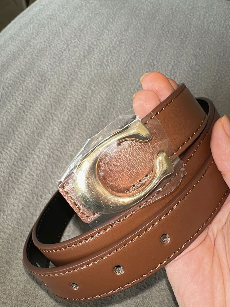 Classic Brown Leather Belt with Gold Buckle