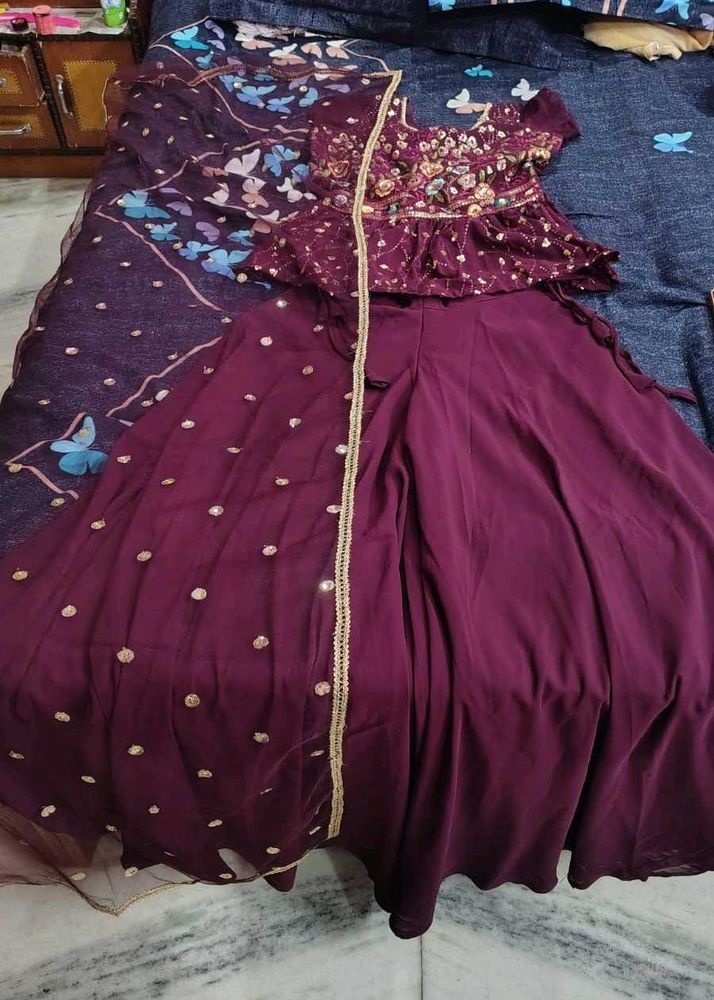 Burgundy Embroidered sharara.