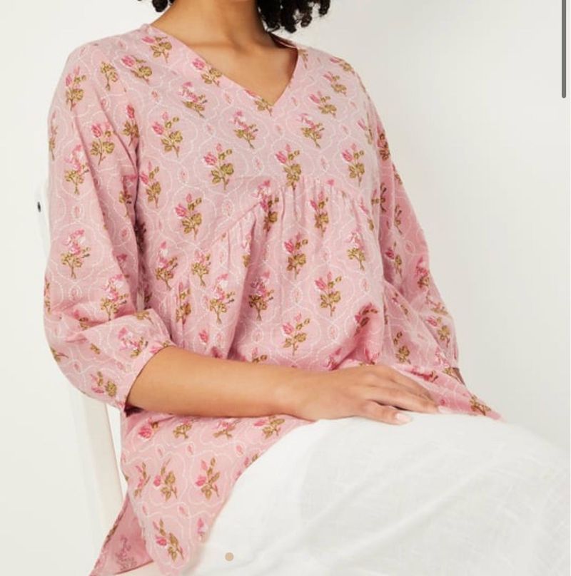 Pink Floral Print short Kurti