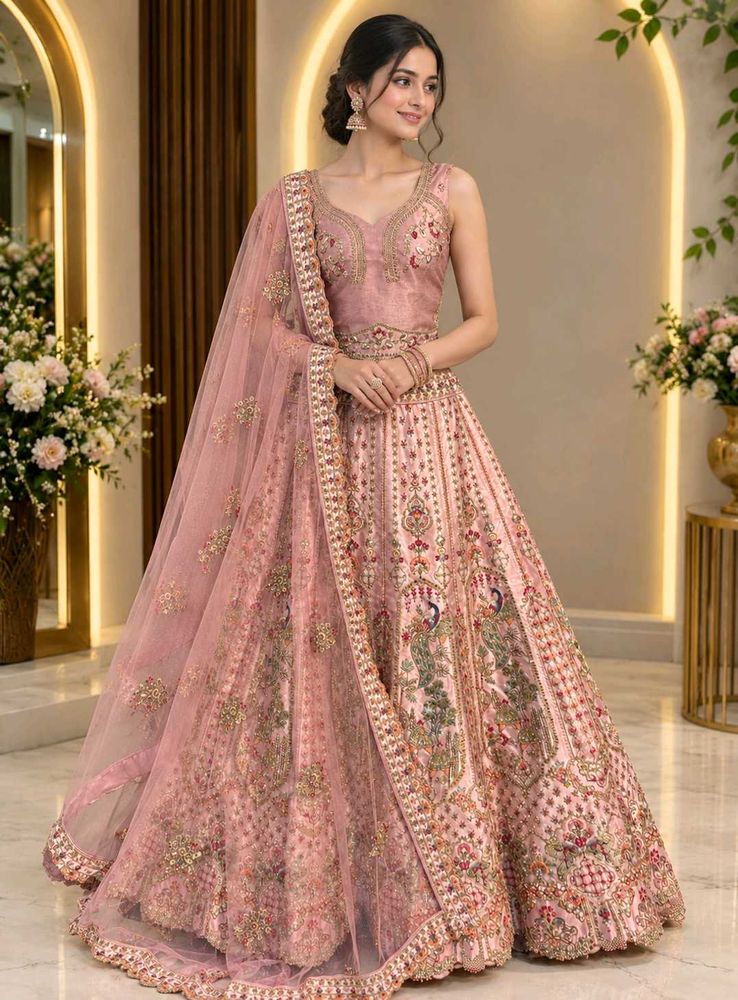 Stunning Pink Peacock Embroidered Lehenga Choli