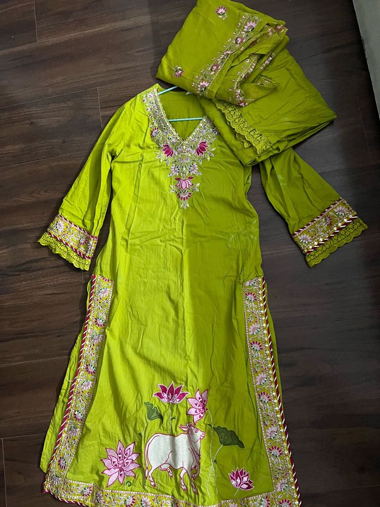 Designer Lime Green Kurta Set