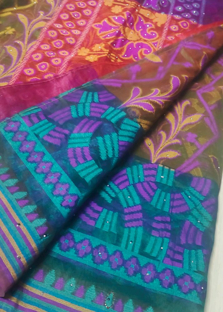 Cotton Saree With Stone Work.