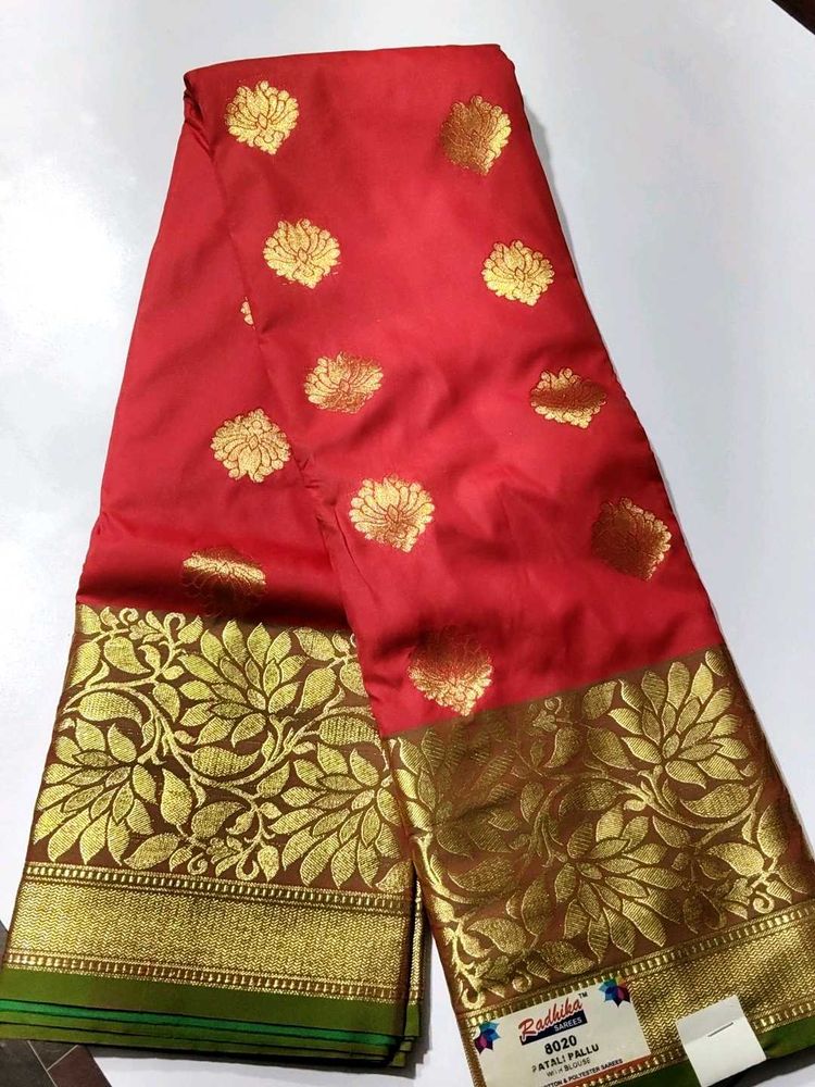 Elegant Red Silk Saree with Gold Border