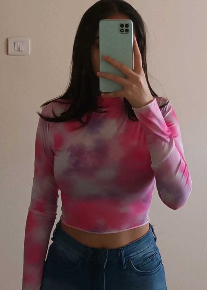 Pink &amp; Purple Tie-Dye Long Sleeve Mock-Neck Top