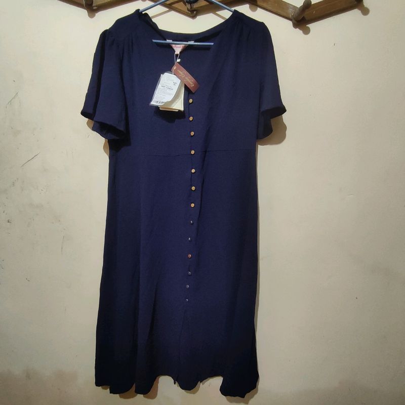 Navy Button-Down Midi Dress