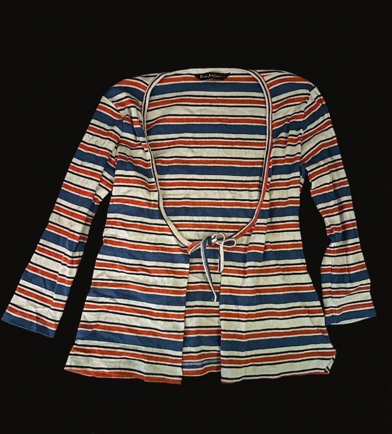 Retro Striped Open Front Cardigan
