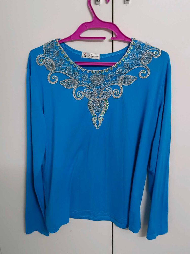 Elegant Blue Embellished Top