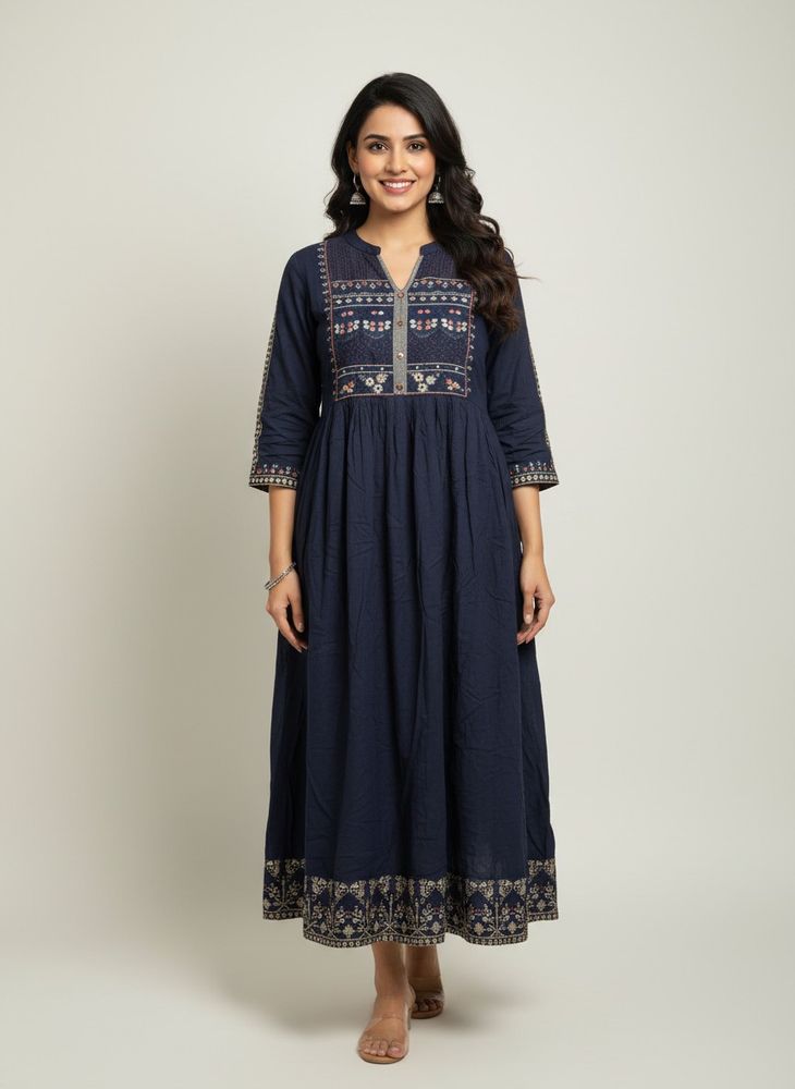 Elegant Embroidered Navy Blue Kurti