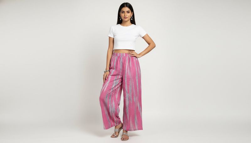 Pink &amp; Grey Striped Palazzo Pants