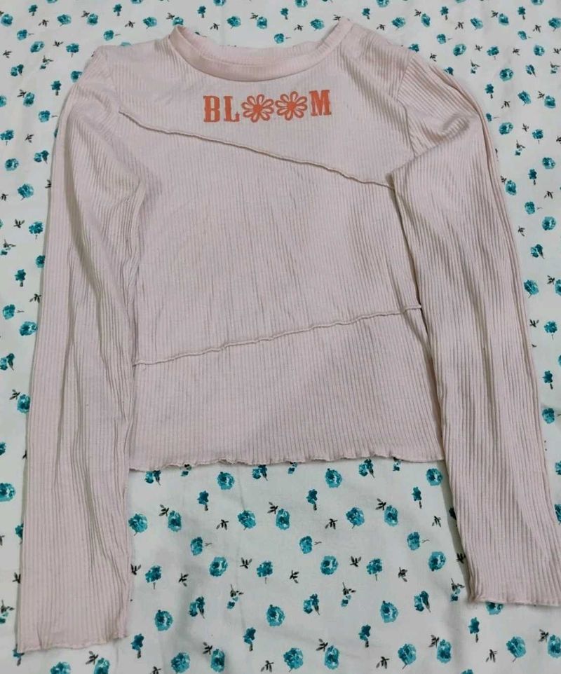 Cute Pink Bloom Graphic Long Sleeve Top