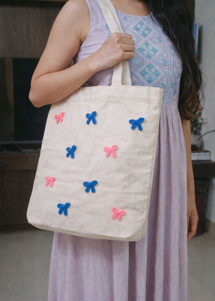 Cute Bow Accent Canvas Tote Bag