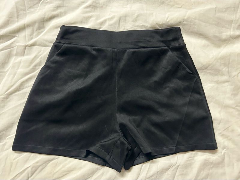 Chic Black Satin High-Waisted Shorts