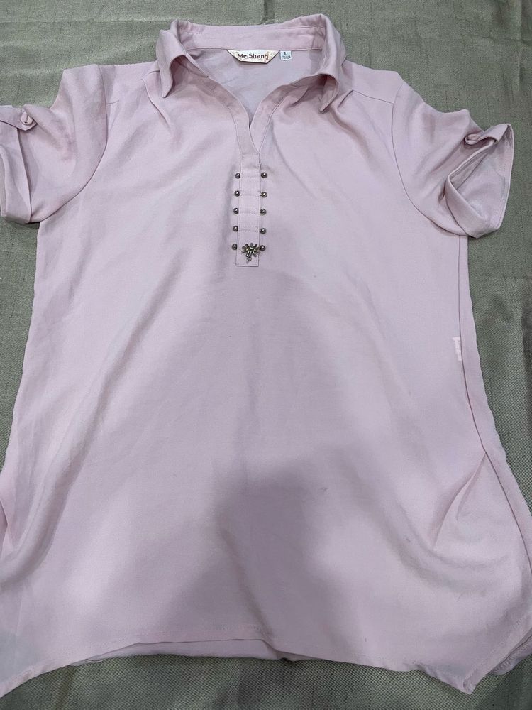 Chic Light Pink Collared Top