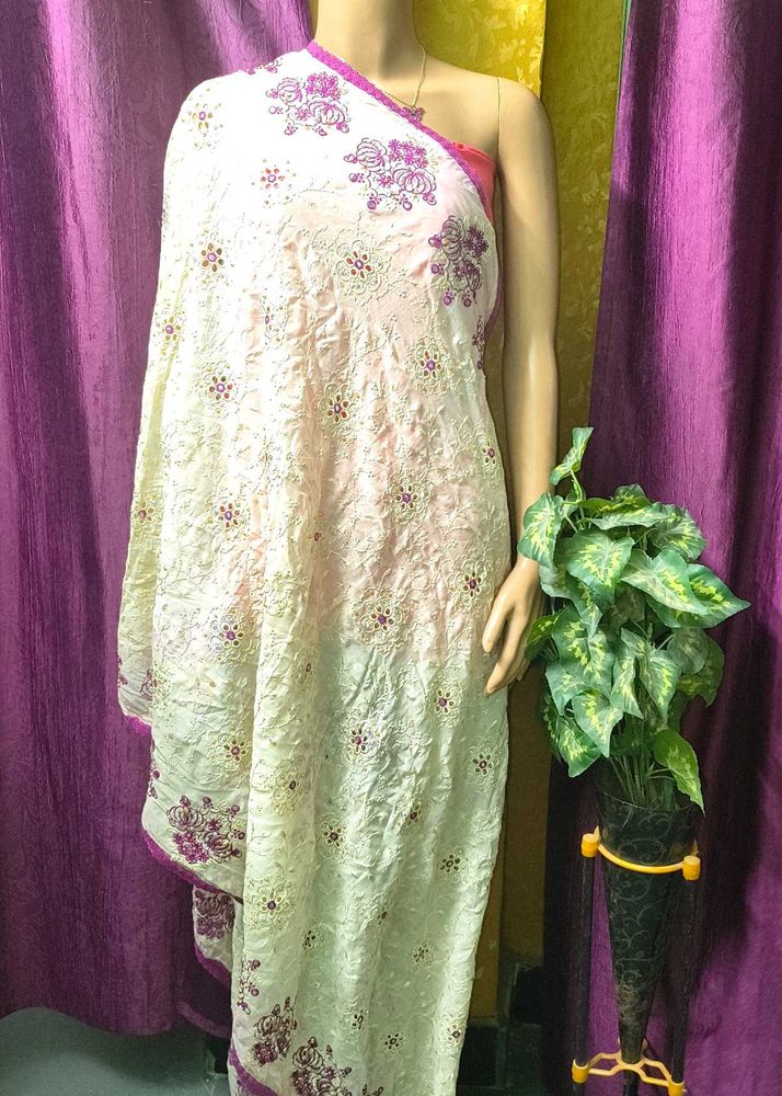 Embroidered Cream dupatta stone work