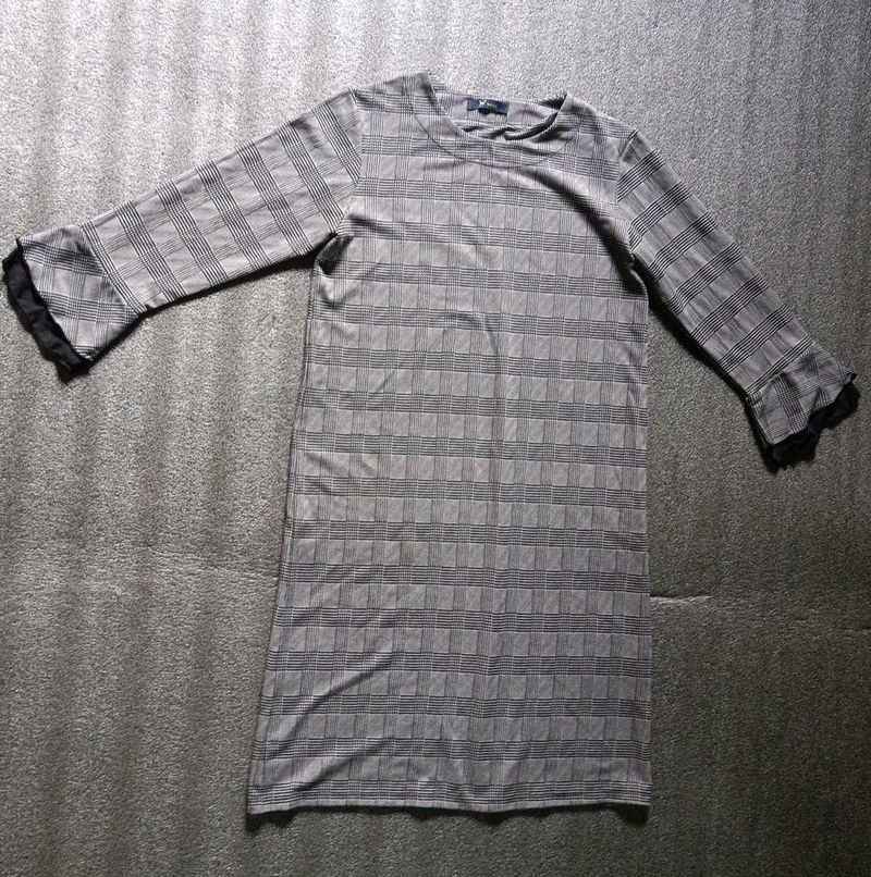 Checkered Dress with Bell Sleeves