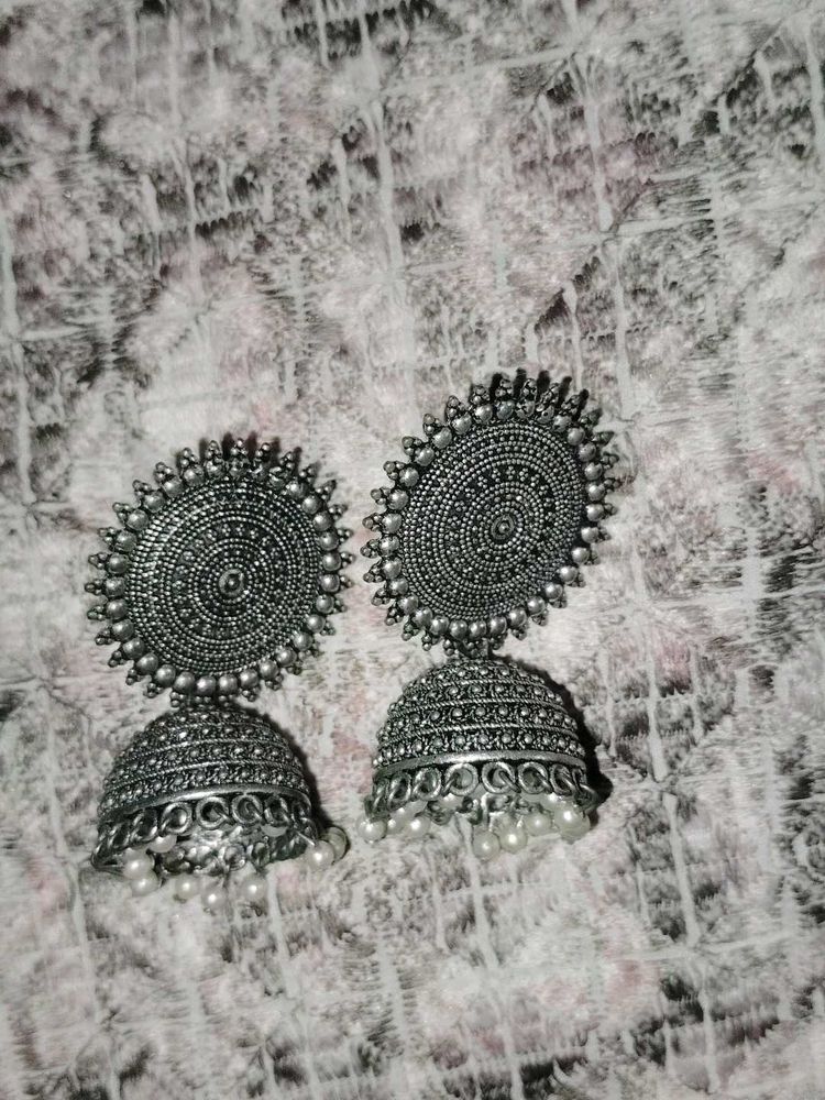 Stunning Oxidized Silver Jhumka Earrings
