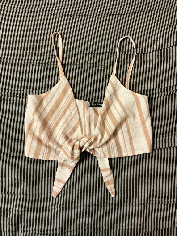 Striped Tie-Front Crop Top