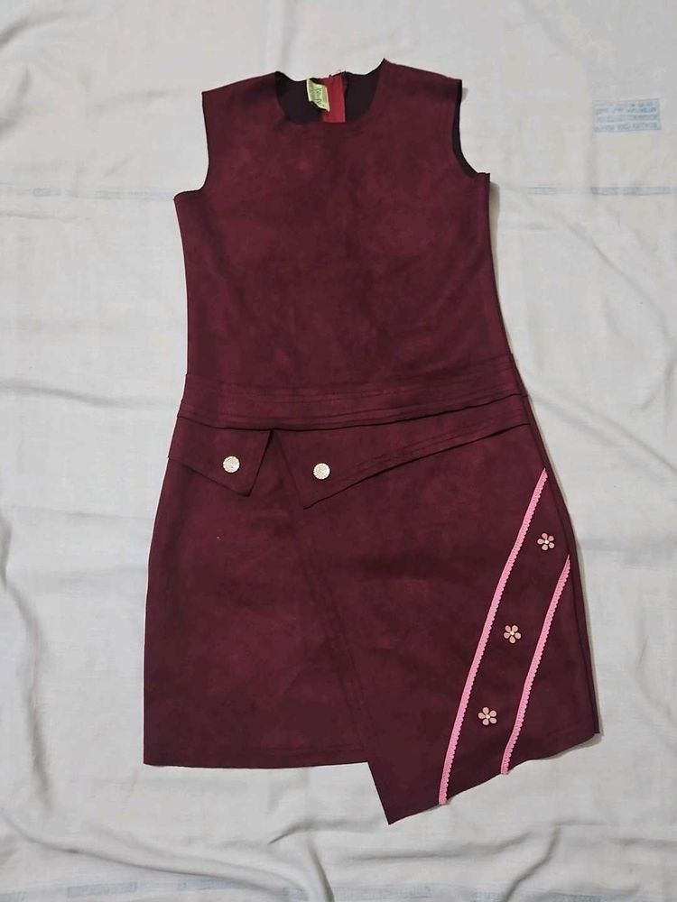 Stylish Burgundy Suede Dress